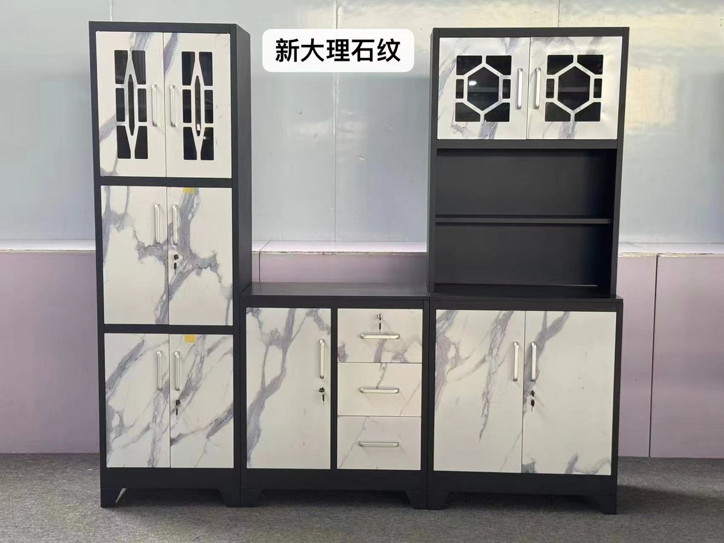 Modern Steel Kitchen Storage Cabinet Set