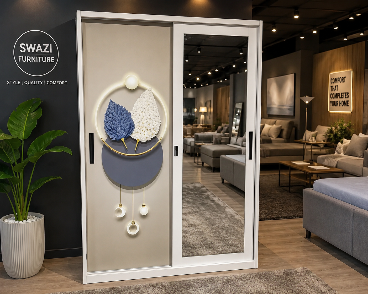 2-Door Sliding Wardrobe with Mirror Model No. 222