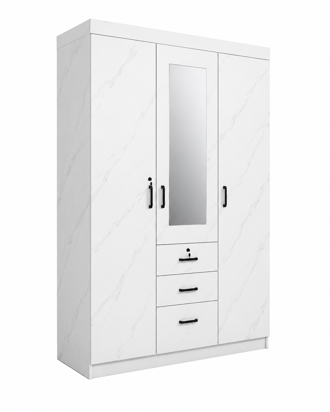 3 Door Wardrobe with Mirror – White Marble Finish Model No. H3