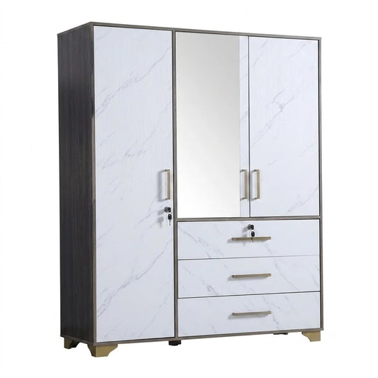 Modern 3-Door Wardrobe with Mirror &amp; Drawers Model No. T3